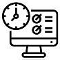A computer with a clock icon, illustrating the function to log work hours.