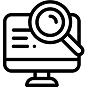 Magnifying glass icon over a computer, representing the process of monitoring and approving work tasks